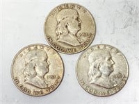 1951-D, 1951-D, 1963-D Franklin half dollars