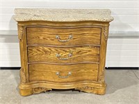 Small Oak Three Drawer Chest with Marble Top