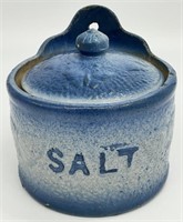 Antique Blue & White Stoneware Salt Box