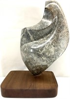 Carved Stone Sculpture on Wood Base