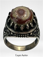 Massive Men's Sterling Silver Ring w/ Yemen Agate