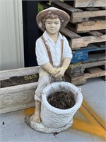 Concrete Farmer Boy with Basket Planter