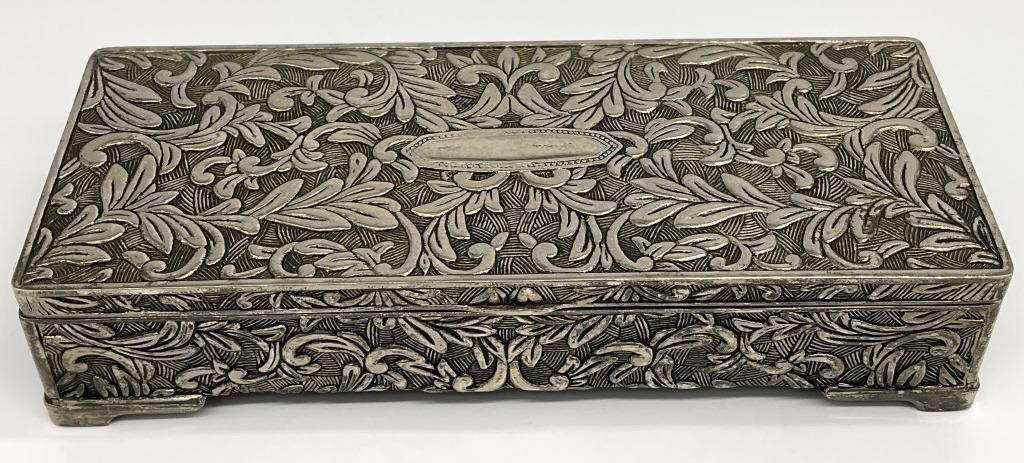 Ornate Vintage Silver Plated Jewelry Box