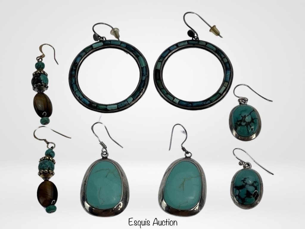 Sterling Silver Earrings with Turquoise & Tiger's
