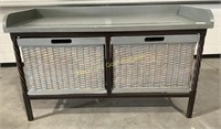 Steel Framed Storage Bench W/ Woven Baskets