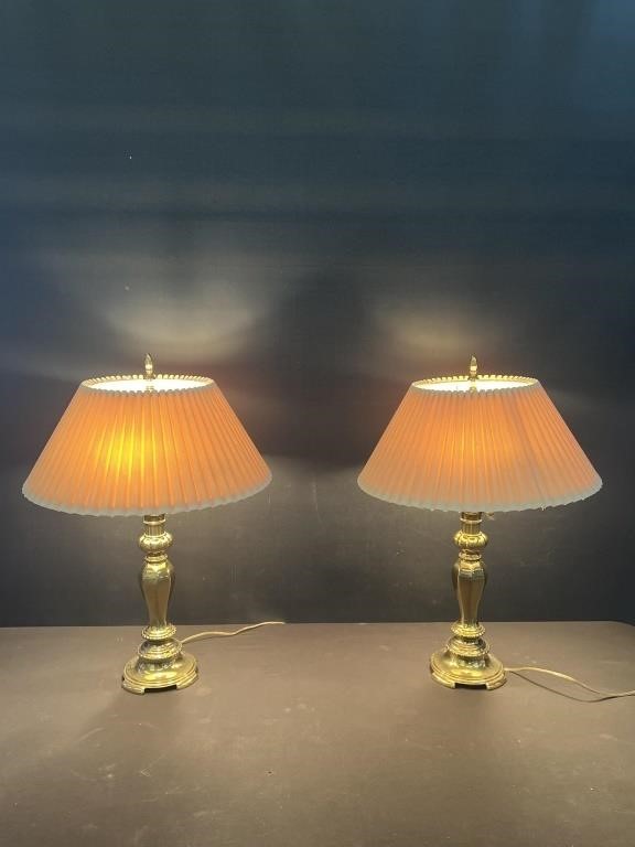 2 Vintage Bright Brass Lamps