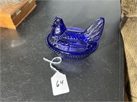 Vintage Cobalt Blue Hen on Nest Candy Dish