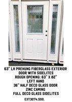 63" LH Prehung Exterior Door w/ Sidelites