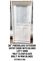 36" LH Fiberglass Exterior Entry Door w/ Blinds