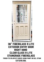 36" 9 Lite RH Fiberglass Exterior Entry Door