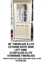 36" 9 Lite LH Fiberglass Exterior Entry Door