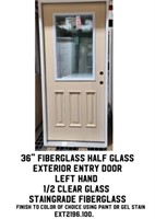 36" LH Fiberglass Half Glass Exterior Entry Door