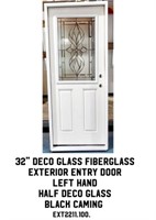 32" LH Deco Glass Fiberglass Exterior Entry Door