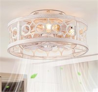 LEDIARY Caged Ceiling Fan Rustic White Light and