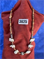 Wood & Carved Stone Necklace, 36" Long