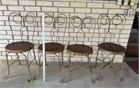 4 Vtg. Café Style Metal Chairs w/ Wooden Seats