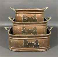 Three Copper & Brass Nesting Handled Tins