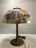 Antique Alladin Lamp w/Reverse Painted Glass Lamp