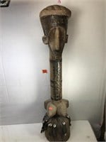 Primitive African Wood and Metal Statue of Woman