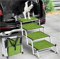 Extra Wide Dog Car Stairs with Grass & Fence Net,