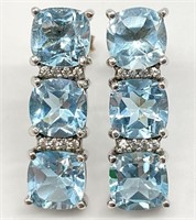 Light Blue Stone 3 Stone Sterling Earrings