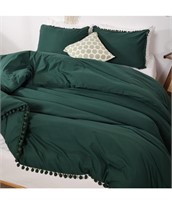 Queen sized emerald green Pom Pom comforter