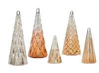 LED Holiday Glass Trees 5 Pack Gold