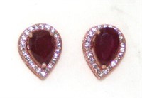 NO RESERVE 3.42 Ruby and White Sapphire Earrings