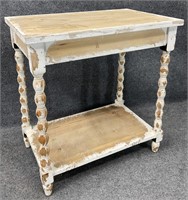 Distressed Spool Leg Accent Table