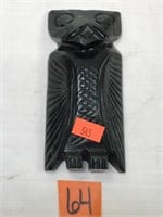 Vintage Black & Green Carved Stone Owl, Possibly