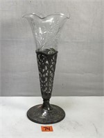 Antique Sterling Silver and Glass Vase
