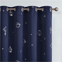 Navy Blackout Curtains  Silver Print  W52xL63