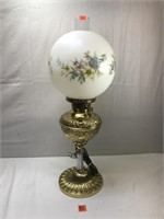 Antique Victorian Lamp w/ Flower Painted Shade
