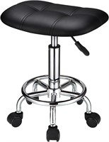 Square Stool with Wheels  Adjustable  Black