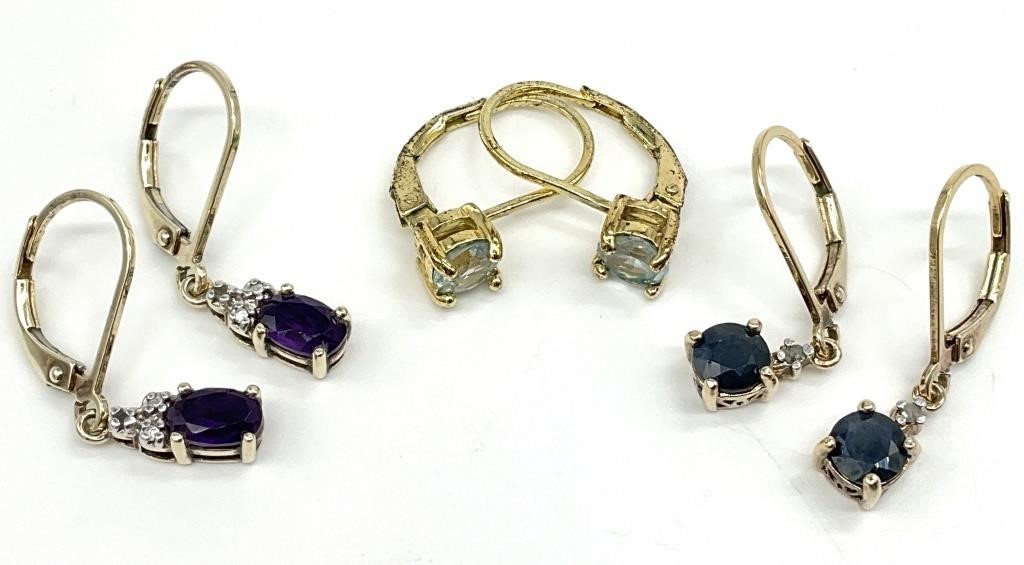 3 Sterling Gemstone Drop Earrings