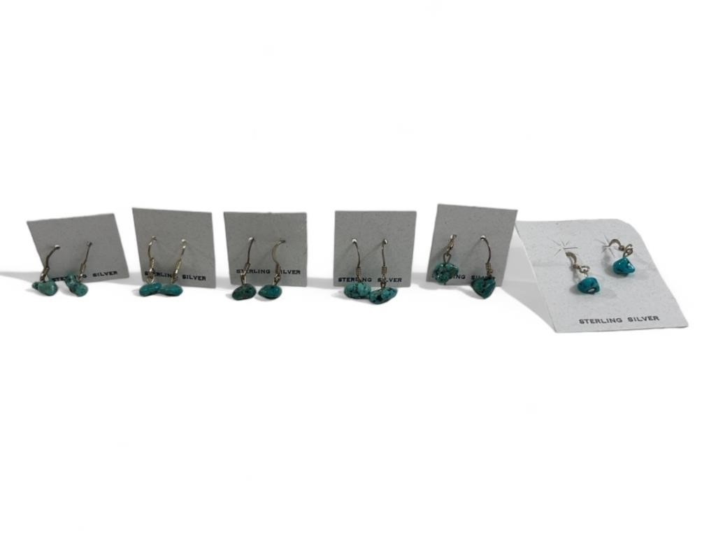 6 pairs sterling silver & Turquoise Earrings