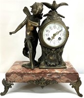 French Bronze & Marble Figural Mantle Clock