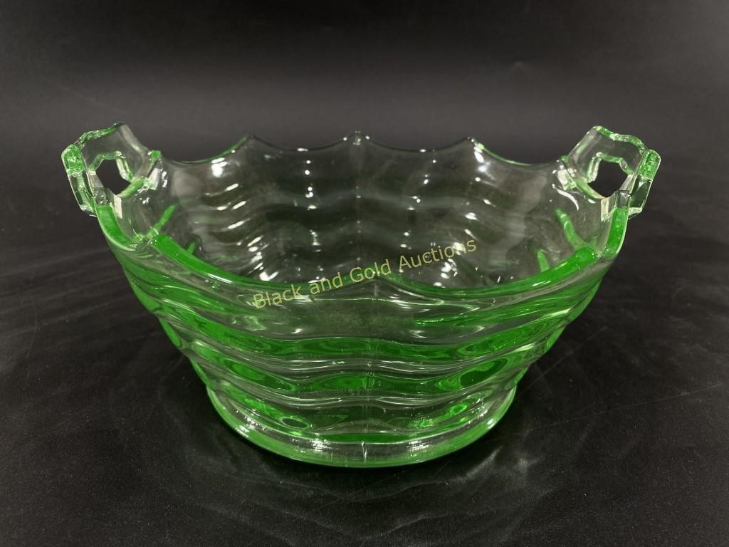 VTG Uranium Vaseline Glass Serving Bowl