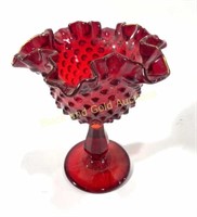 Marked Fenton Hobnail Ruby Red Compote