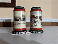 1990 and 1991 Budweiser Holiday Beer Steins
