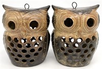 2 Vintage Pottery Owl Candle Lanterns