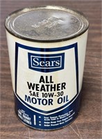 SEARS 10 W30 QUART OIL CAN VINTAGE / SHIPS