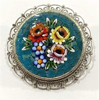 Italian Micro Mosaic Murano Style Beaded Pin