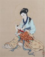 Chinese Painting on Silk Mother & Child