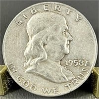 1958D Ben Franklin Silver Half Dollar (90%)
