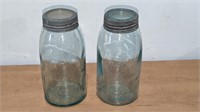 2 Old Crown Sealer Jars Aqua