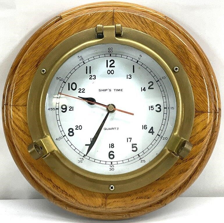 Nautical Oak & Brass Ship's Time Clock