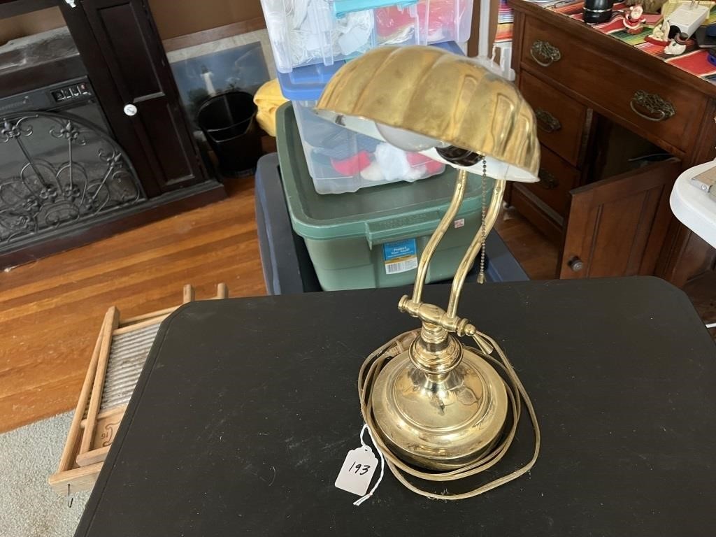 Vintage Brass Clam Shell Goose Neck Desk Lamp