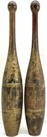 Pair Antique Wooden Indian Clubs