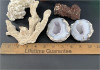 Assorted stone and coral specimens including lovel